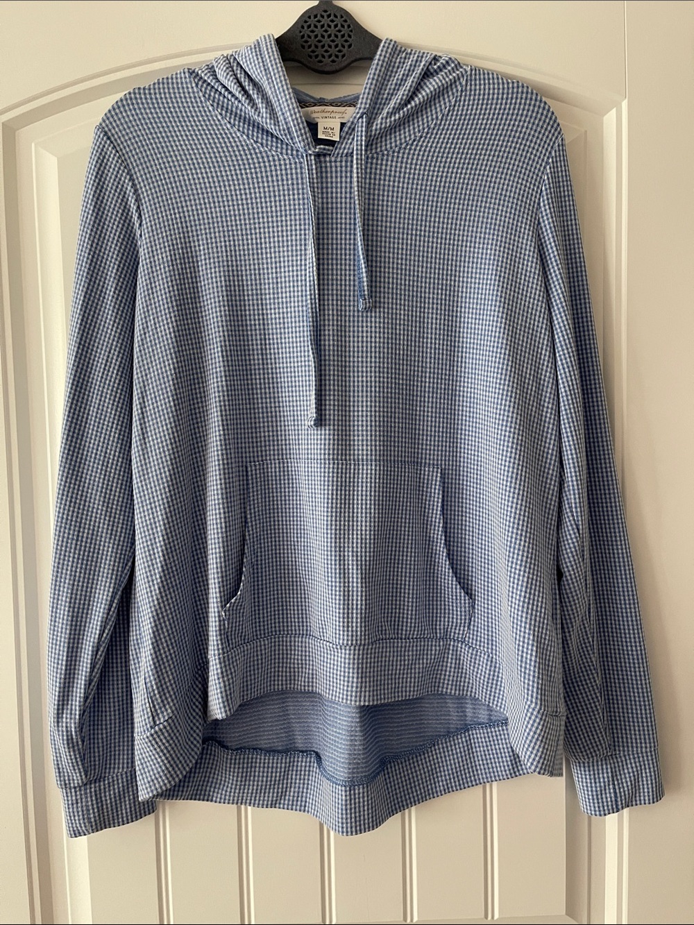 Weatherproof Light Blue Gingham Knit Hoodie Medium